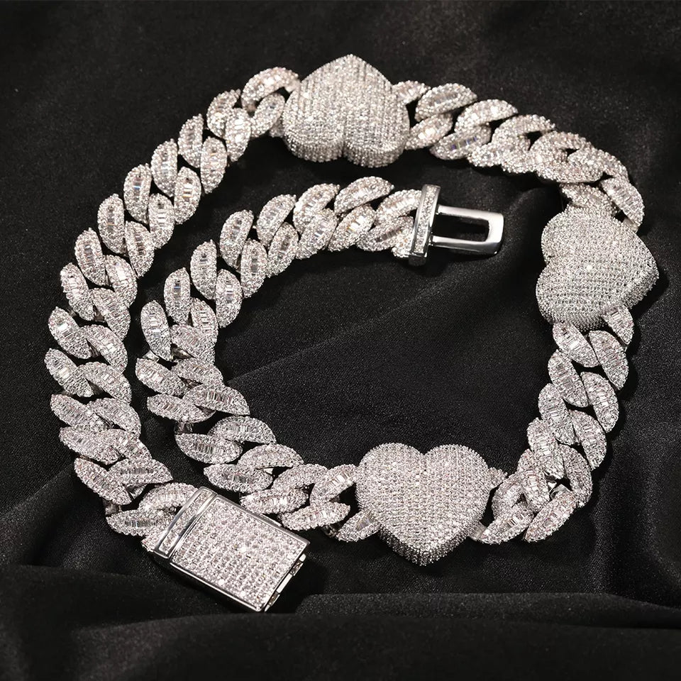 Icy Triple Heart Cuban Necklace