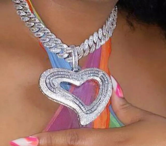 Icy Girl Heart Cuban Necklace