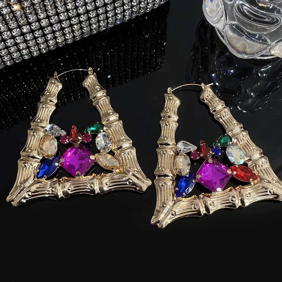 Rhinestone Bamboo Earrings