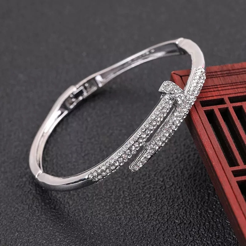 Rhinestone Nail Bangle Bracelet