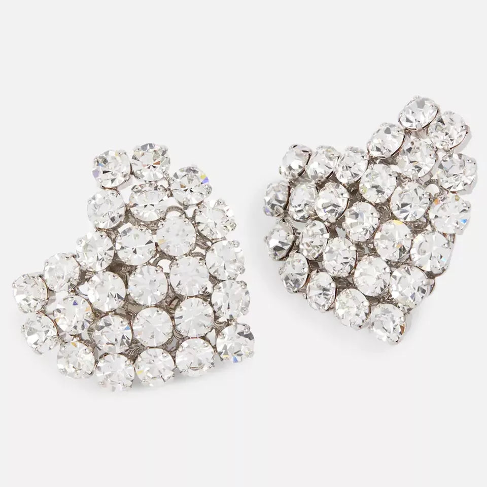 Rhinestone Heart Earrings (Clip On)