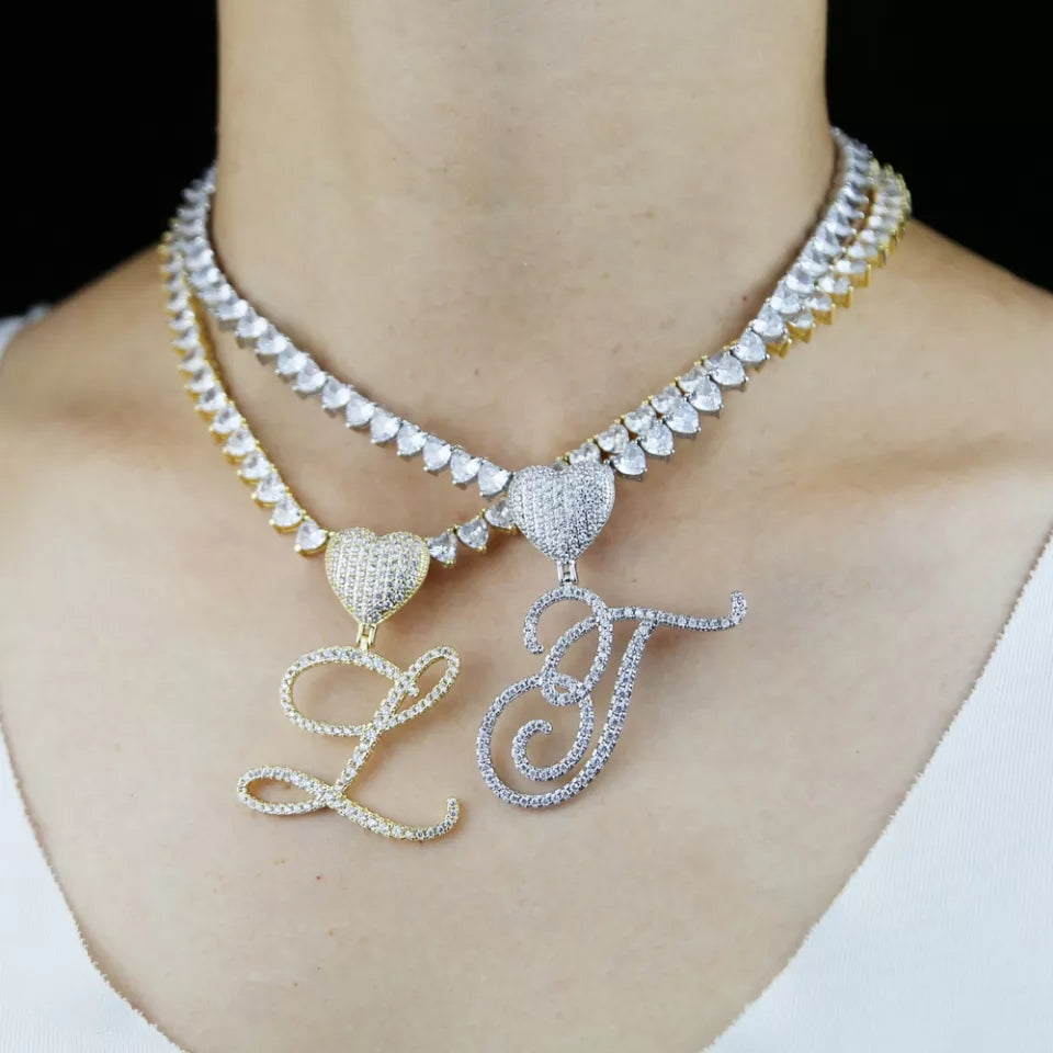 Custom Heart Initial Rhinestone Necklace
