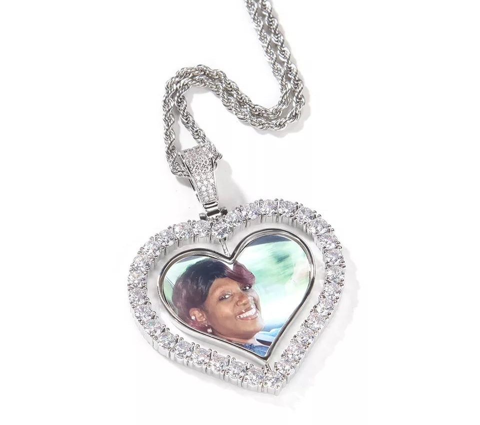 Rotating Heart Double Photo Memory Medallions