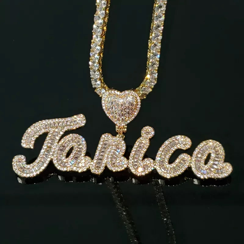 Custom Rhinestone Tennis Necklace (Heart Bail)