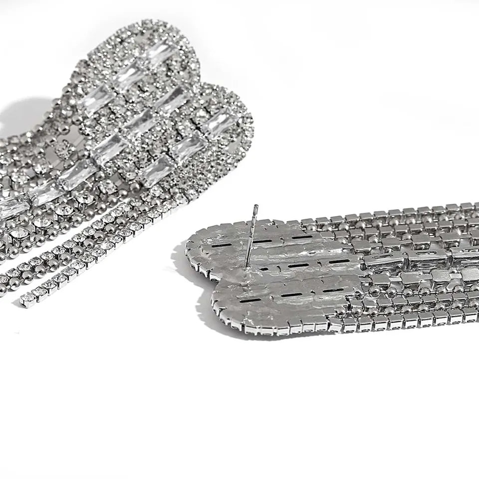 Rhinestone Fringe Stud Heart Earrings