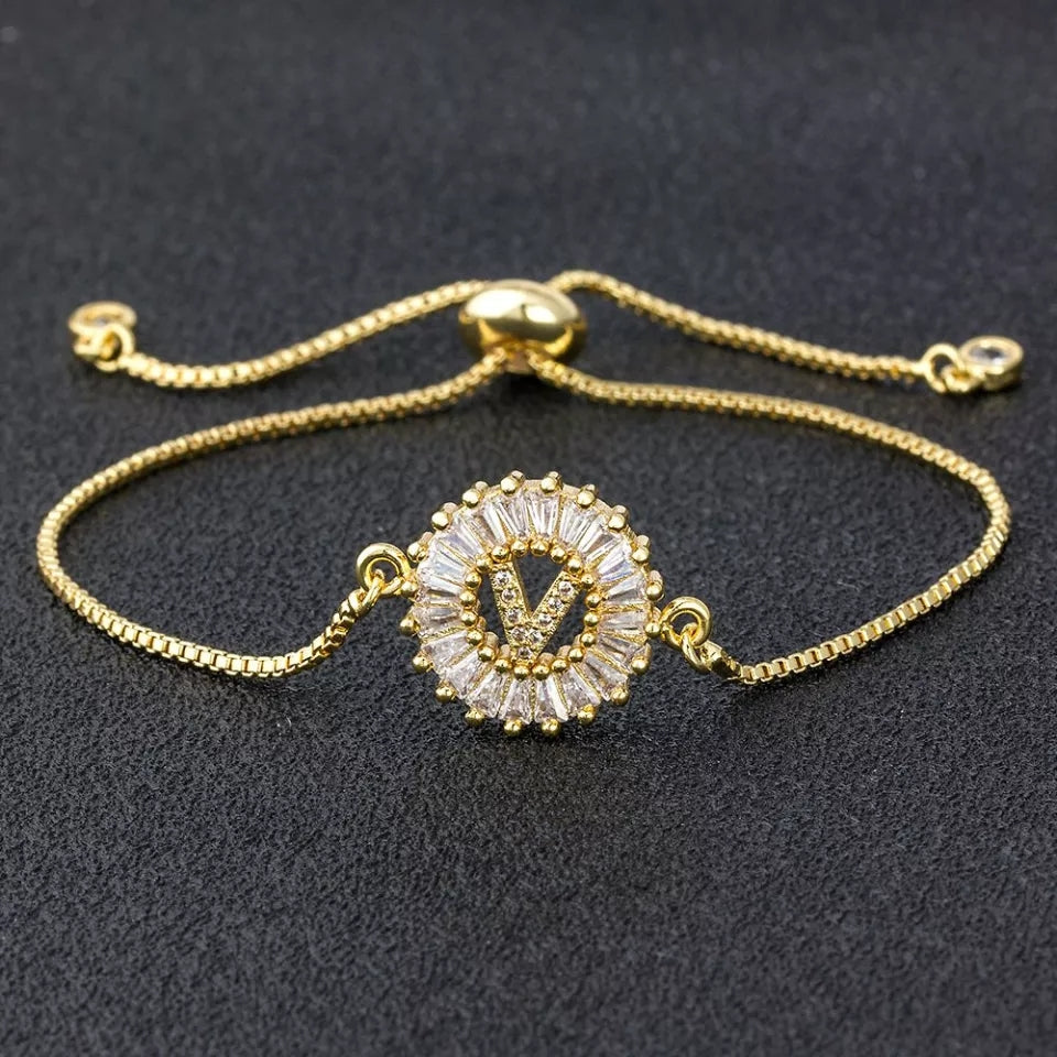 "Noelle" Rhinestone Initial Bracelet