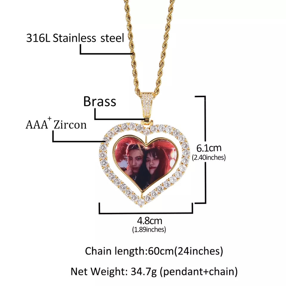 Rotating Heart Double Photo Memory Medallions