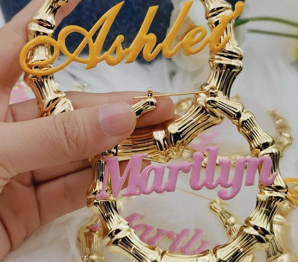Custom Bamboo Enamel Name Hoops