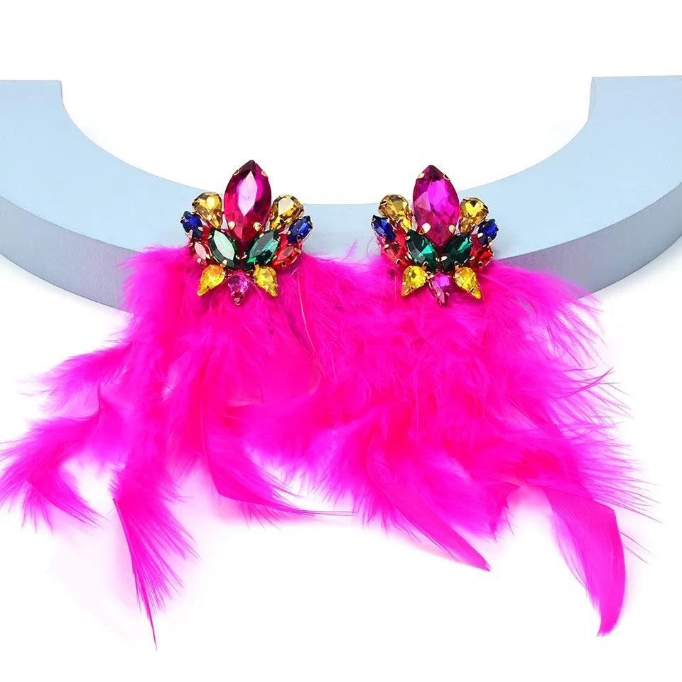 Rhinestone Feather Earrings