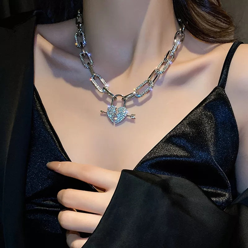 Broken Heart Rhinestone Necklace