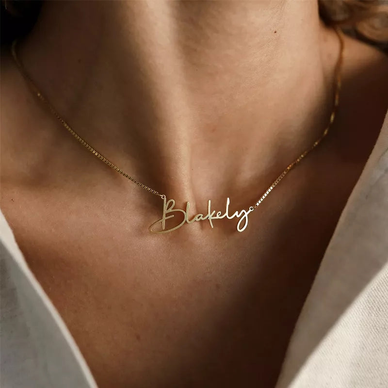 Box Chain Script Name Necklace