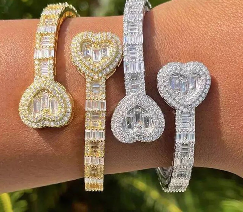 Heart Diamond Baguette Bangle