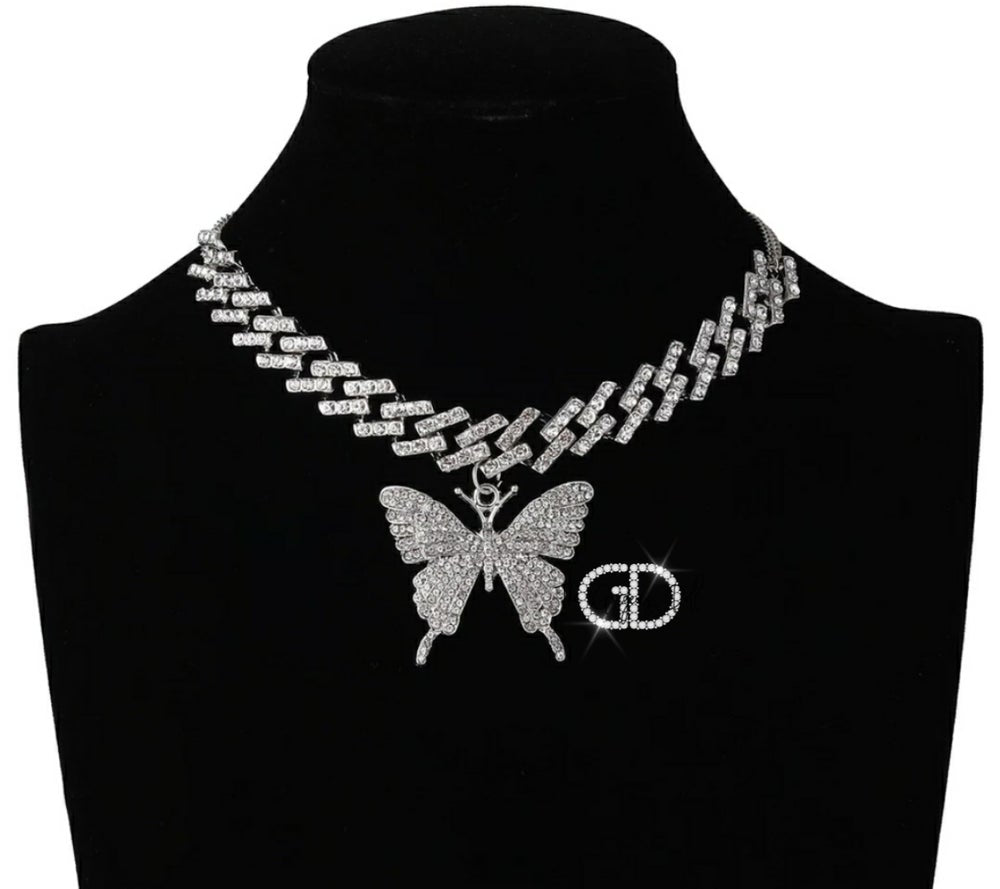 Rhinestone Butterfly Necklace