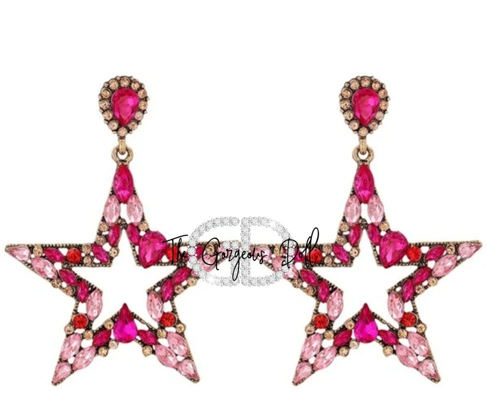 Pink Rhinestone Star Earrings