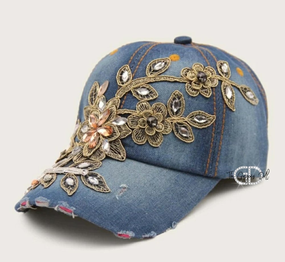 Destroyed Denim Cap with Appliqué