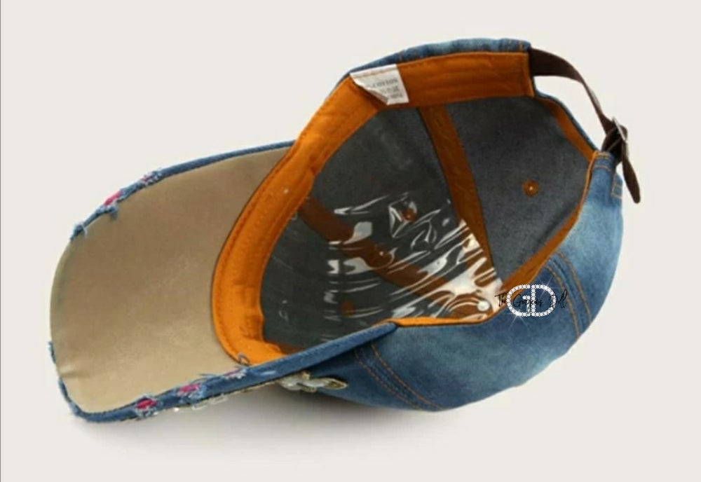 Destroyed Denim Cap with Appliqué