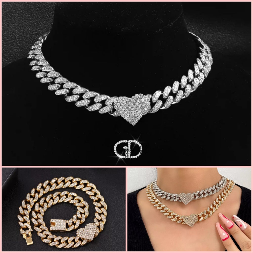 Rhinestone Cuban Link Heart Choker