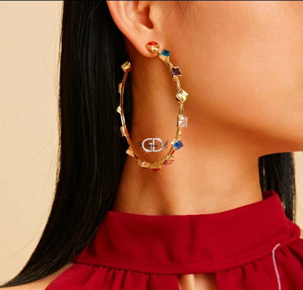 "Denali" Multi Colored Rhinestone Hoops