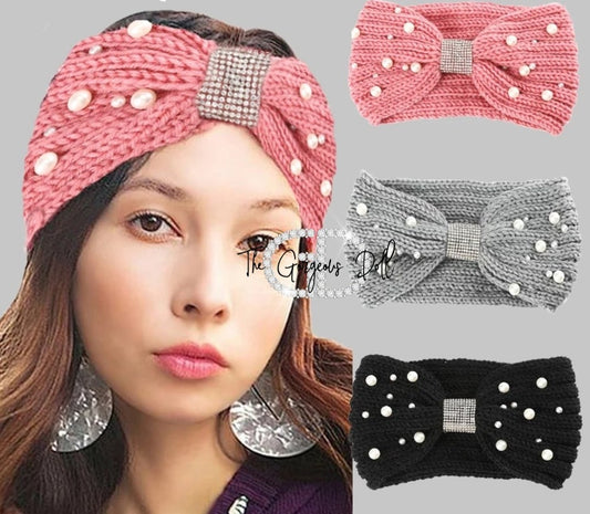 "Melanee" Rhinestone and Pearl Knit Headbands