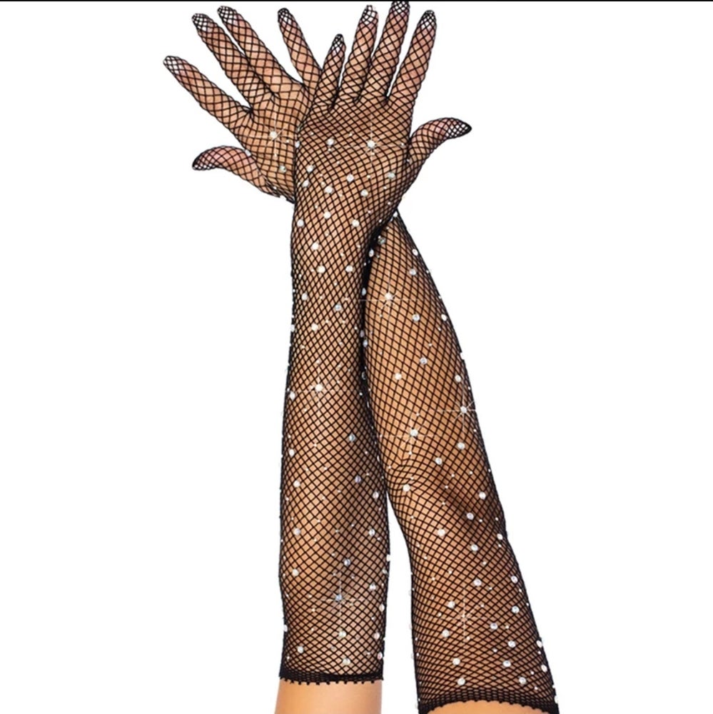 Rhinestone Net Gloves