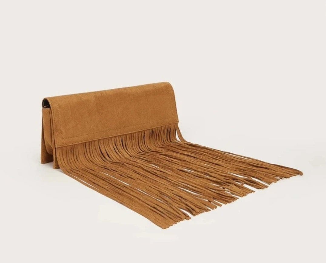 Oversized Fringe Suede Clutch Bag The Doll Boutique