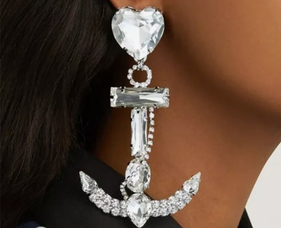 Rhinestone Anchor Earrings