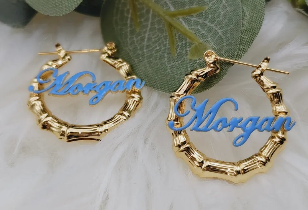 Custom Bamboo Enamel Name Hoops