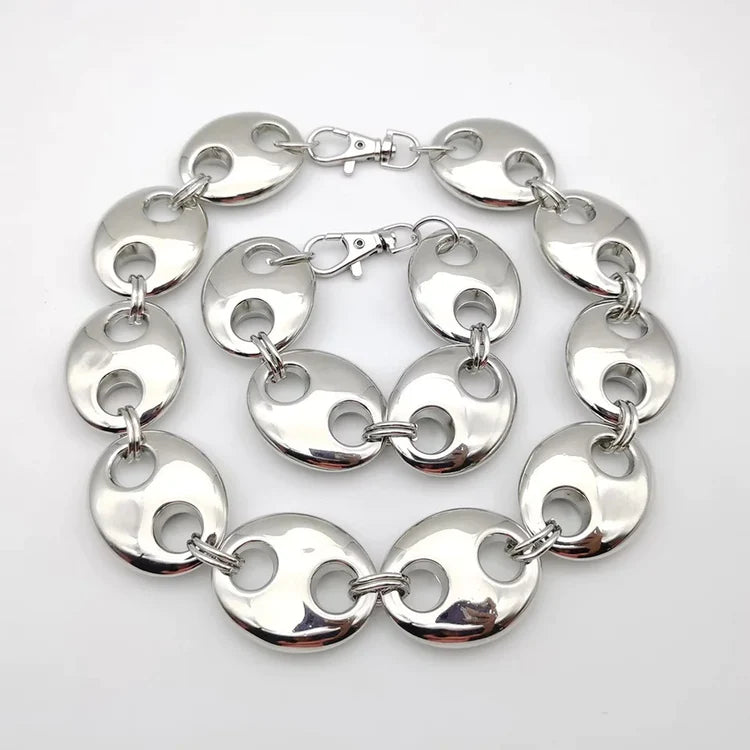 Piggy Chunky Link Necklace/Bracelet Set