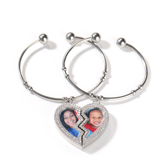 Custom Broken Photo Heart Bangle Set