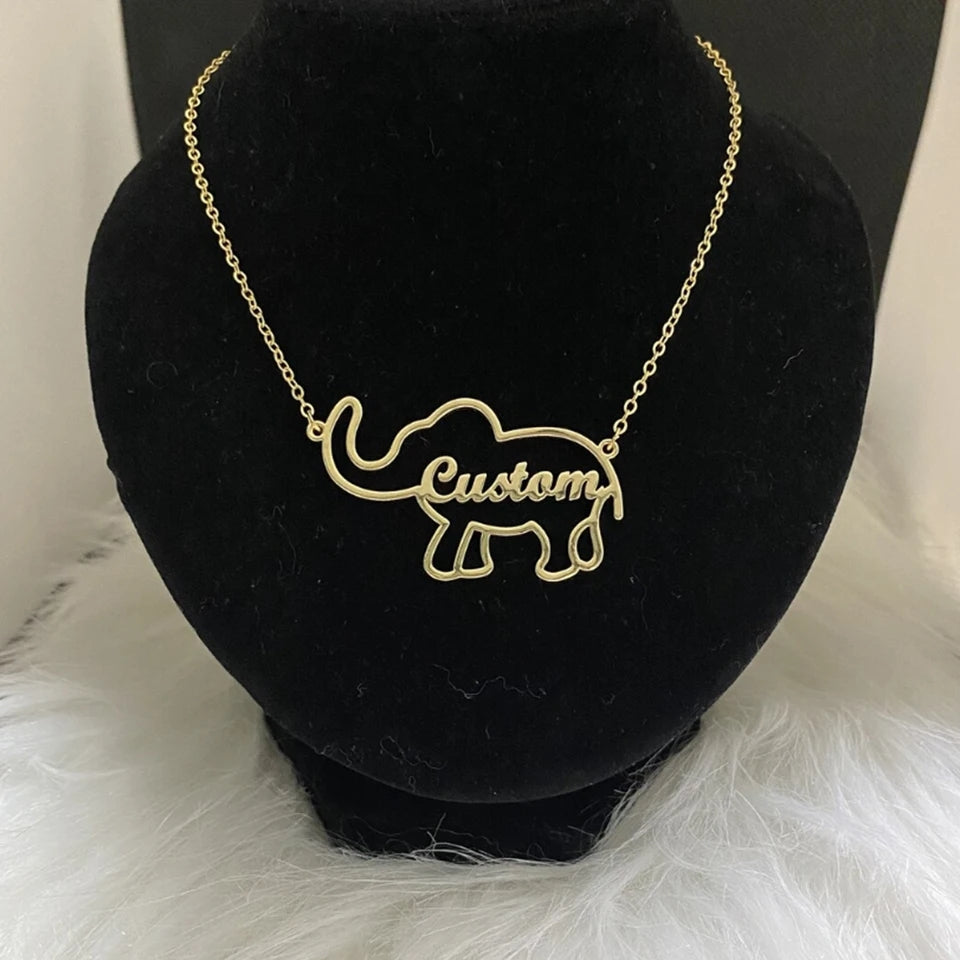 Custom Elephant Name Necklace