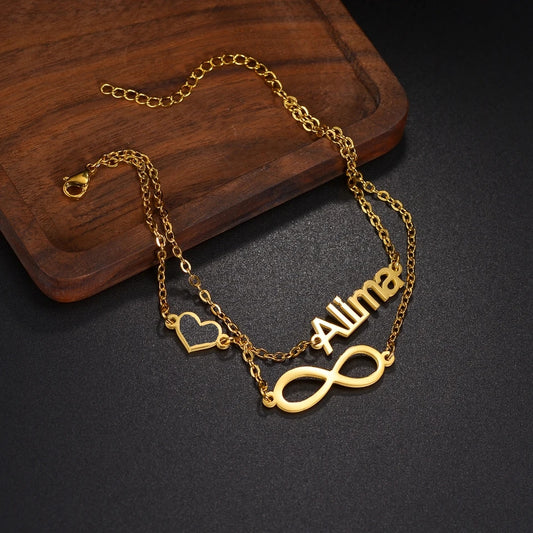 Custom Infinity Heart Name Anklet