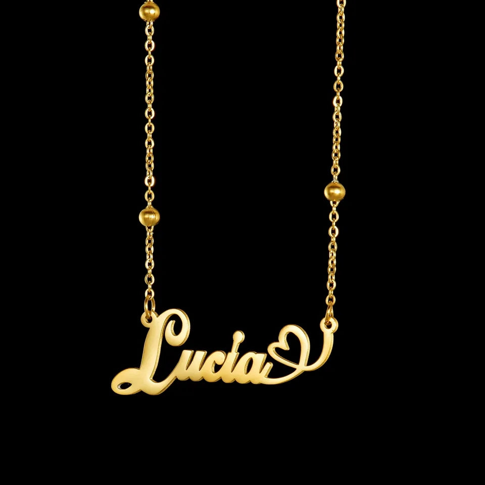 Gold Ball Script Name Necklace