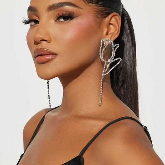 Rhinestone Rose Earrings