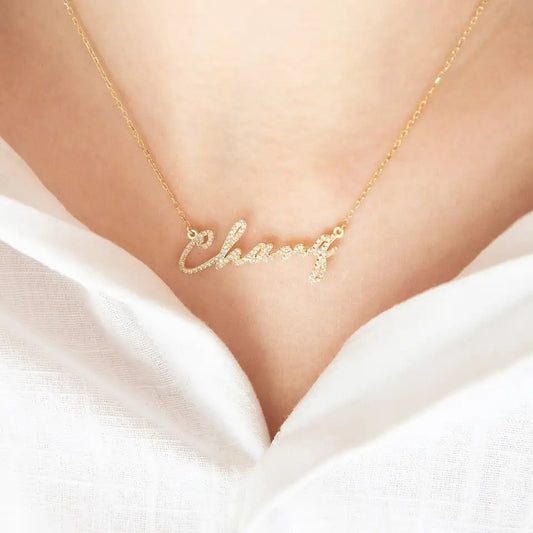 Custom Curve Rhinestone Name Chain
