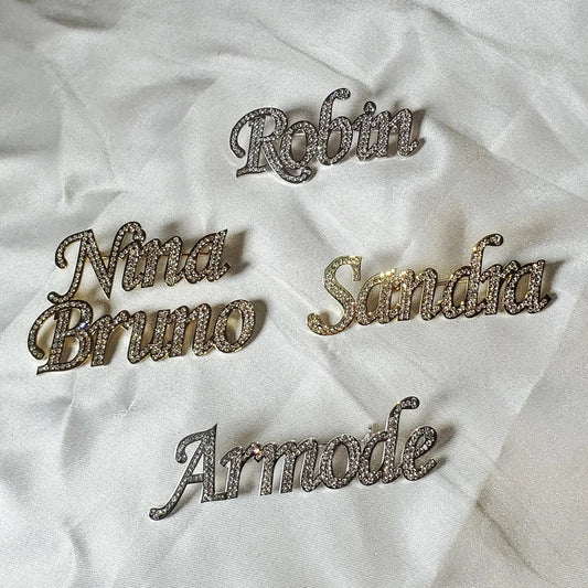 Custom Rhinestone Name Brooch