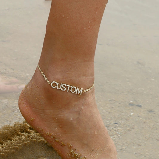 Custom Rhinestone Name Anklet