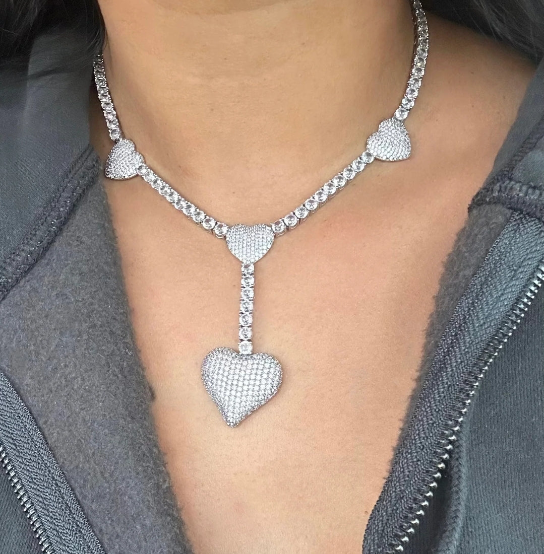 Drop Heart Rhinestone Necklace