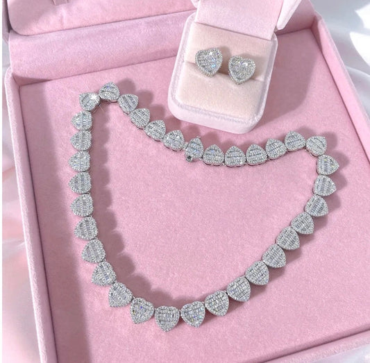 Baguette Heart Necklace/Earring Set