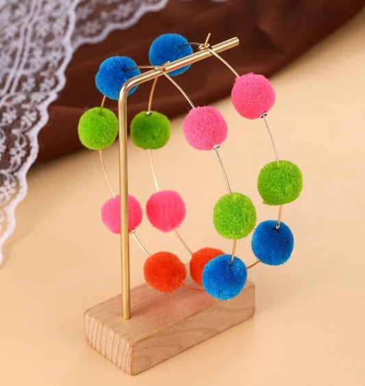 Circus Pom Hoop Earrings