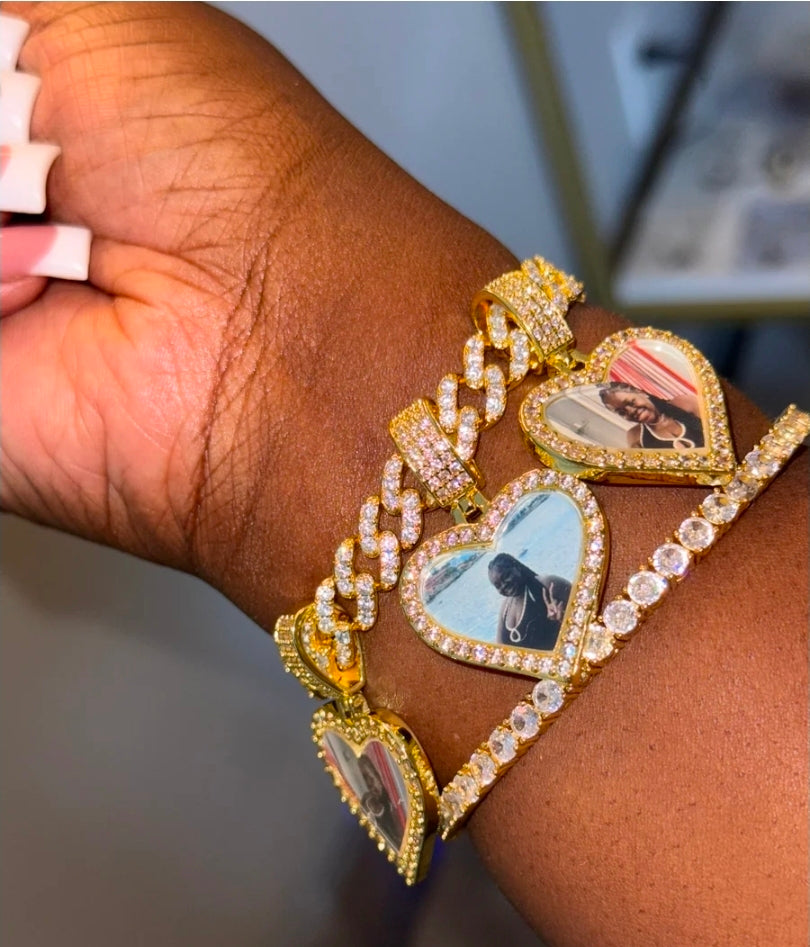 Cuban Heart Photo Charm Bracelet
