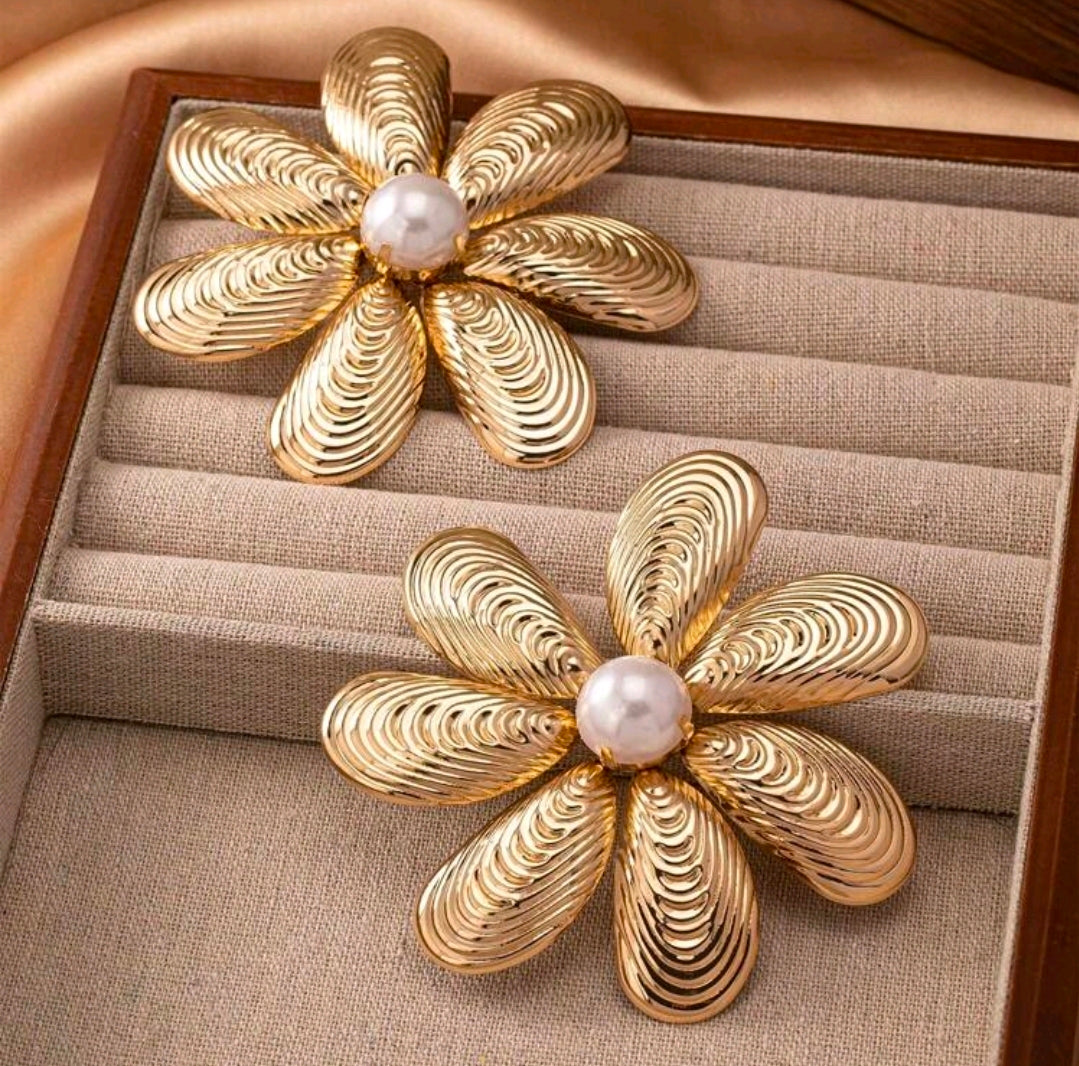 Oversized Pearl Flower Studs