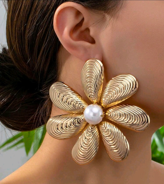 Oversized Pearl Flower Studs