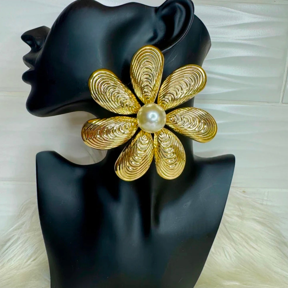 Oversized Pearl Flower Studs