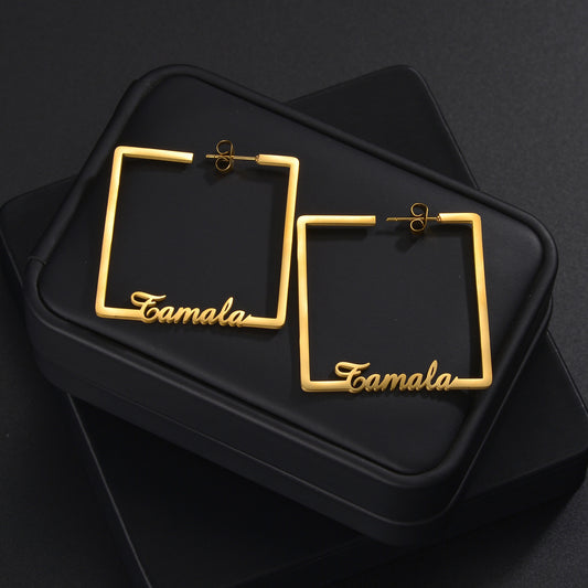 Custom Square Name Earrings