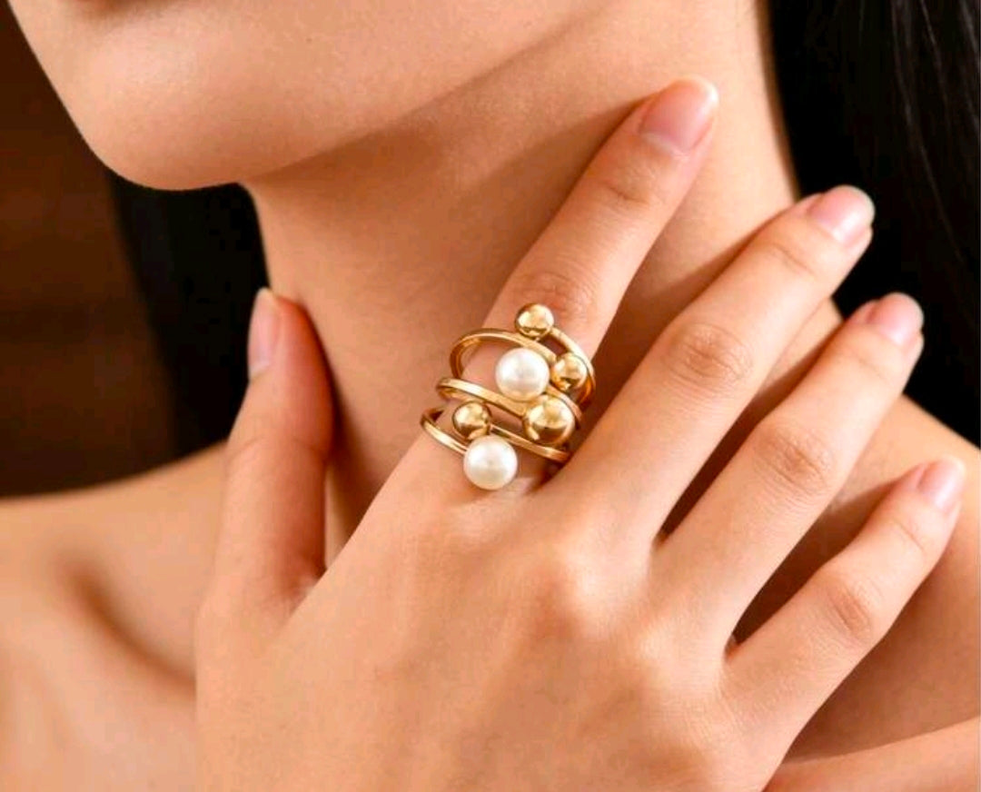 Gold and Pearl Marbles Ring