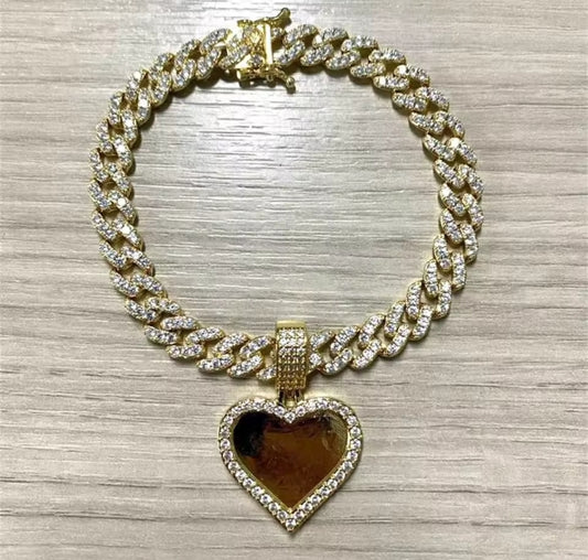 Cuban Heart Photo Charm Bracelet