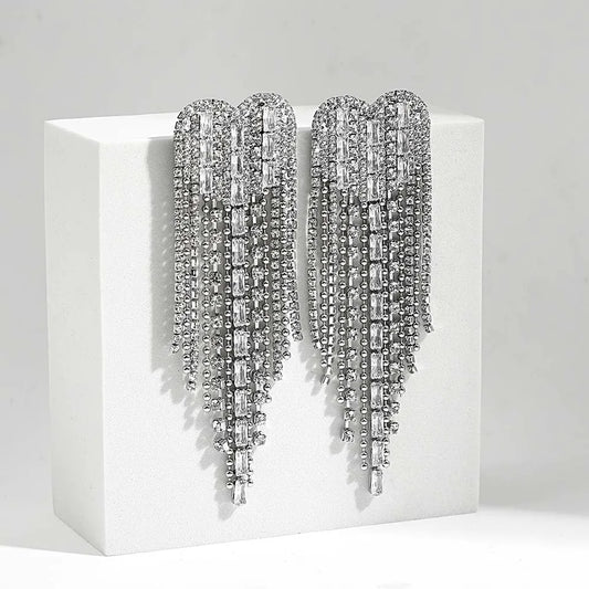 Rhinestone Fringe Stud Heart Earrings