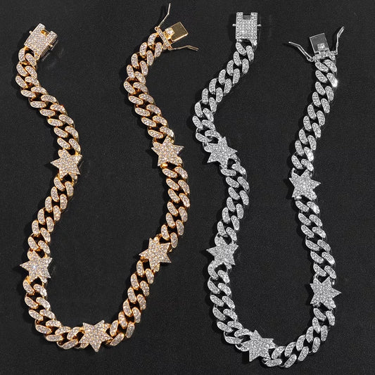 Star Rhinestone Cuban Necklace or Bracelet