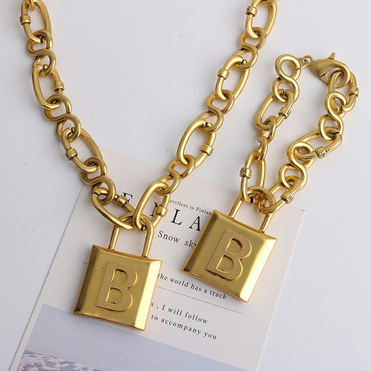 Initial Lock Necklace & Bracelet Set