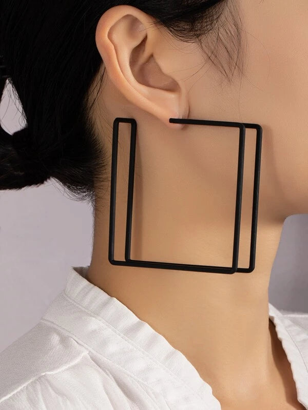 3D Square Hoop Earrings